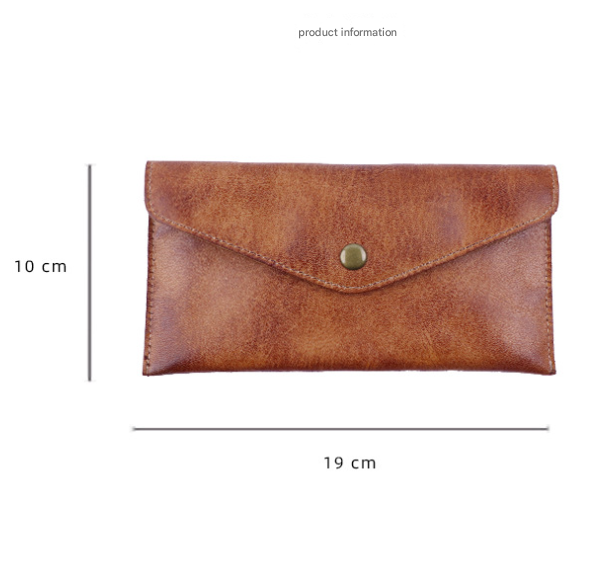 Light Brown Vintage Japanese Style Full-Grain Leather Phone Wallet - Slim Envelope Clutch for Women