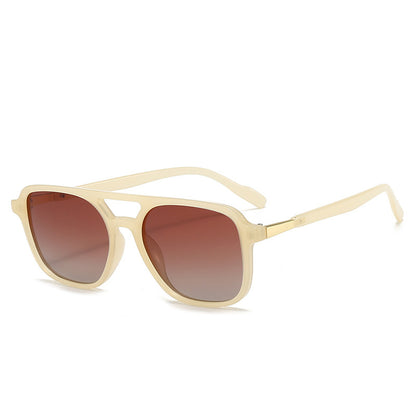 Jelly Yellow Gradient Tea Retro Double Bridge Square Frame Polarized Sunglasses - Driving Sun Protection Eyewear