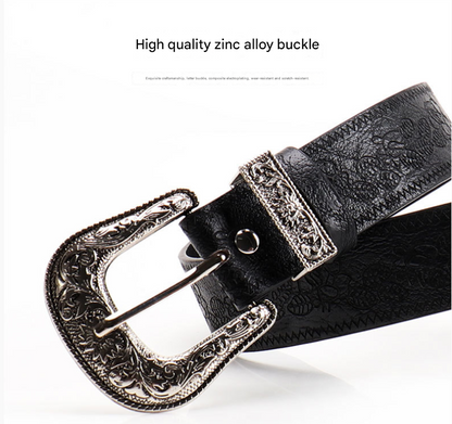 Brown Women's Western Style Embossed Belt 2 Pack Vintage PU Leather Waistband with Antique Silver Buckle for Jeans and Dresses Y2K Fashion