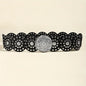 Women's Y2K Vintage Style Wide Waist Belt Black Faux Leather Disc Linked Grommet Studded with Engraved Western Buckle for Jeans and Festivals