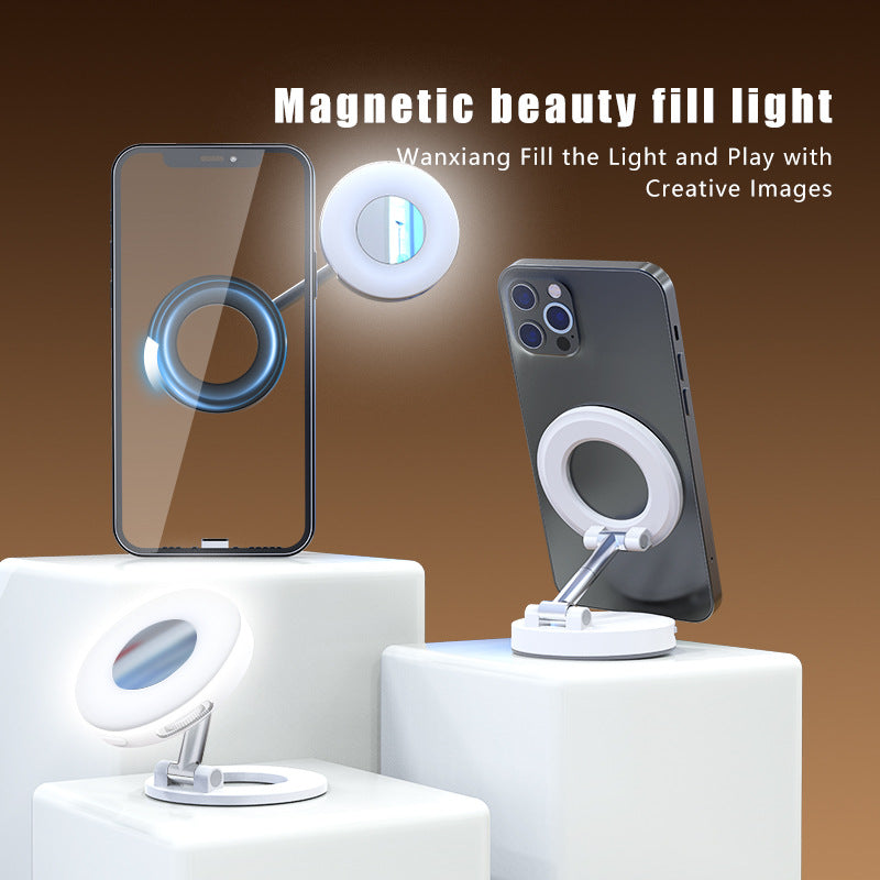 White Magnetic Phone Light & Stand - Rechargeable, Tri-Color, Portable
