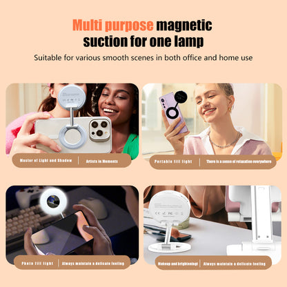 White Magnetic Phone Light & Stand - Rechargeable, Tri-Color, Portable