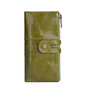 Green Premium Leather Long Wallet Clutch Organizer 19x10x3cm - 15 Card Slots