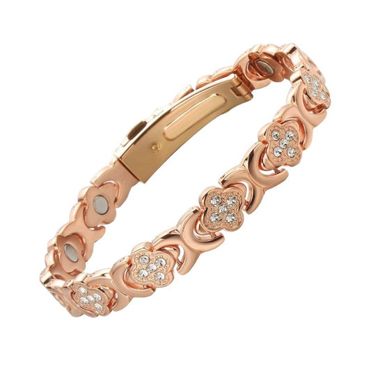 3-Pack 13cm Clover Magnetic Bracelet Set – Rose Gold/Gold/Silver Tone,Crystal Inlay for Women