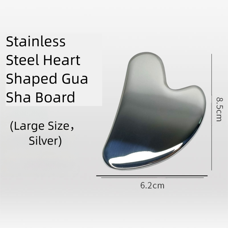 Stainless Steel Heart Gua Sha Facial Tools - Large Size (8.5x6.2cm) for Face and Body, Massager for Reducing Puffiness