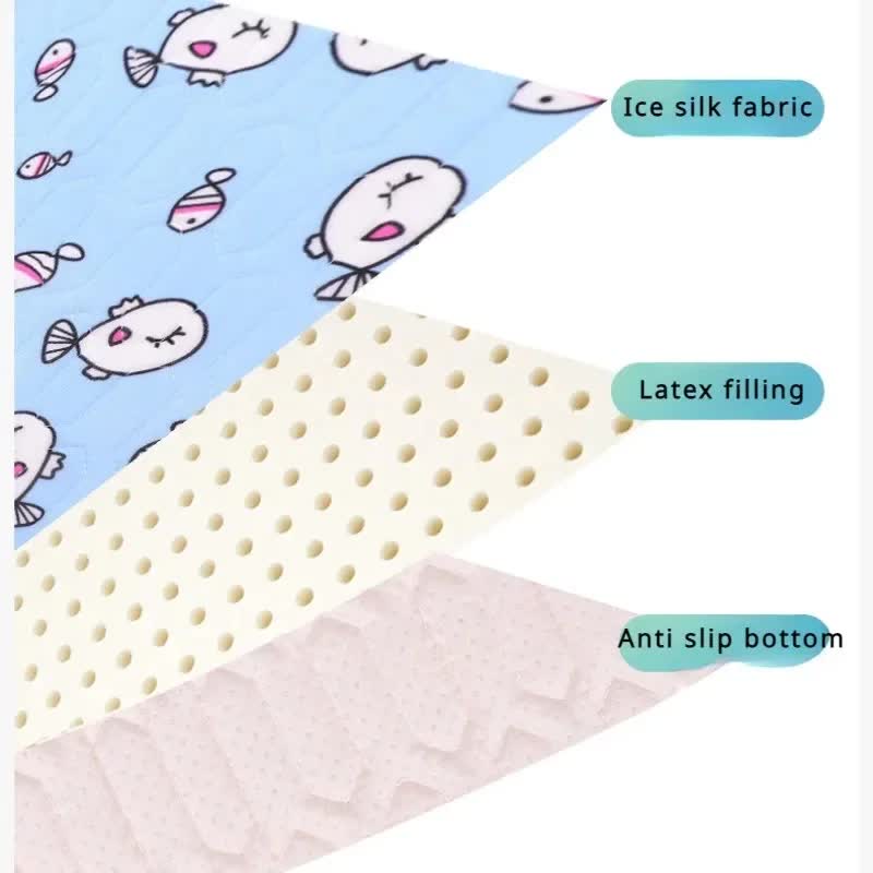 2-Pack Green Dinosaur Pet Summer Cooling Latex Pad (L Size: 60*45cm) - Breathable Ice Silk & Latex-Filled Dog Bed Cat Sleeping Mat with Non-Slip Base