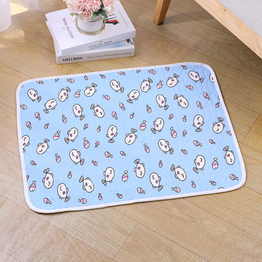 2-Pack Blue Fish Pet Summer Cooling Latex Pad (XXL Size: 90*70cm) - Breathable Ice Silk & Latex-Filled Dog Bed Cat Sleeping Mat with Non-Slip Base