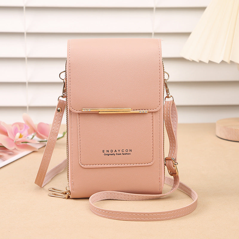 Green Women's Cute Mini PU Leather Crossbody Phone Bag (19x12x4cm) - Touch Screen Window, Vertical Style