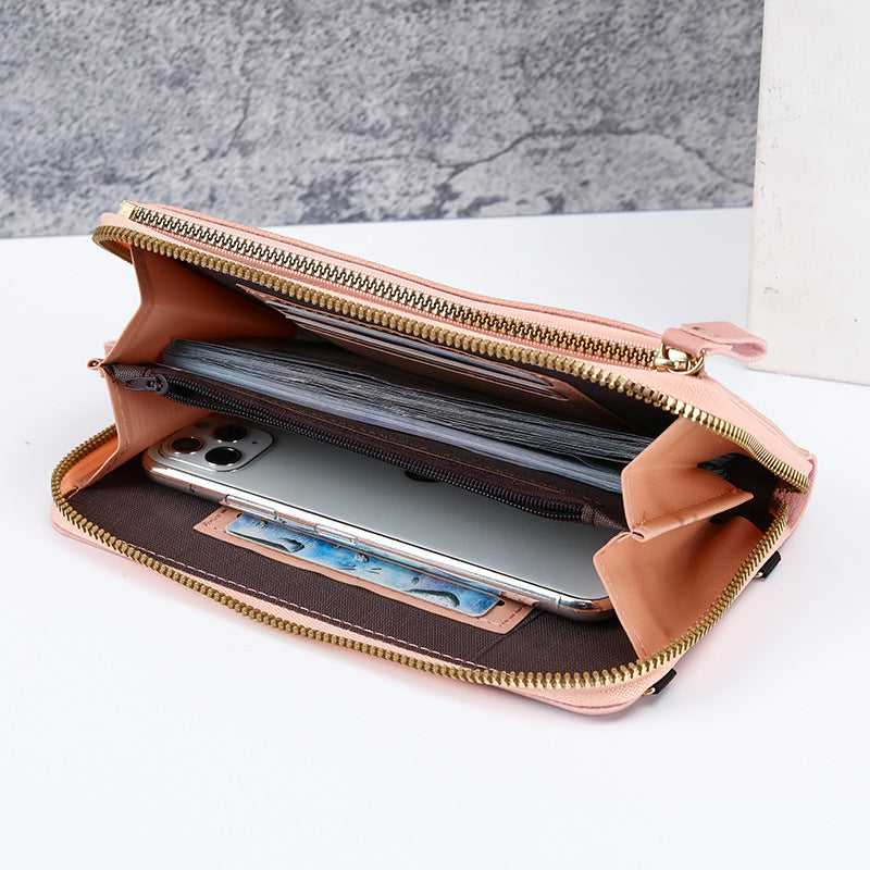 Two-Piece Pink Set Anti-Theft Touch Screen Mini Crossbody Phone Bag for Women (20x11.5x4.5cm) - Multi-functional PU Leather Wallet Pouch