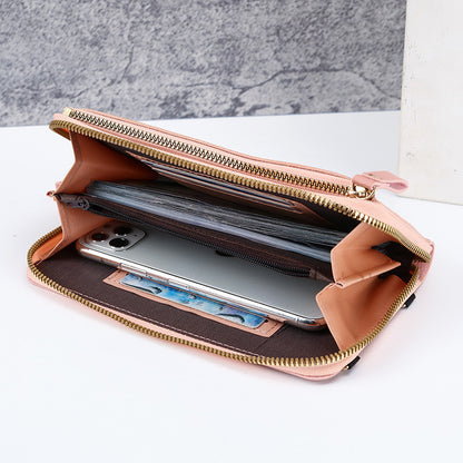 Two-Piece Pink Set Anti-Theft Touch Screen Mini Crossbody Phone Bag for Women (20x11.5x4.5cm) - Multi-functional PU Leather Wallet Pouch