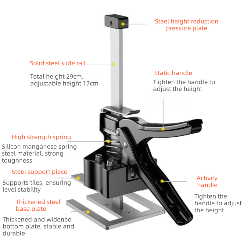 Two-Piece Heavy-Duty Metal Tile Lifter (29cm Max Lift)- Dual-Rod Precision Height Regulator for Large Tiles and Slabs