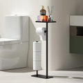 2-in-1 Freestanding Toilet Paper Holder - Thick Carbon Steel with Matte Black Finish, Storage Top and 2 * Paper Roll Holder