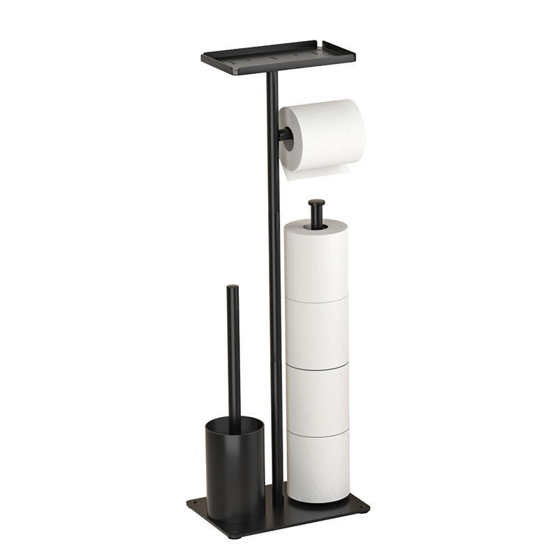 3-in-1 Freestanding Toilet Paper Holder - Thick Carbon Steel with Matte Black Finish, Storage Top, Paper Roll Holder, and Integrated Brush Holder