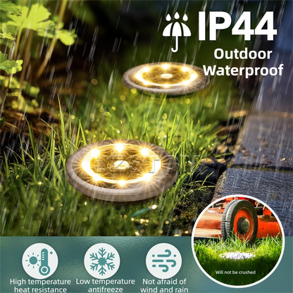 4-Pack New Solar LED In-Ground Yellow Lights (Single 8.3x8.3x10 cm) - Stainless Steel & ABS Waterproof Outdoor Garden Pathway and Landscape Spike Lamp