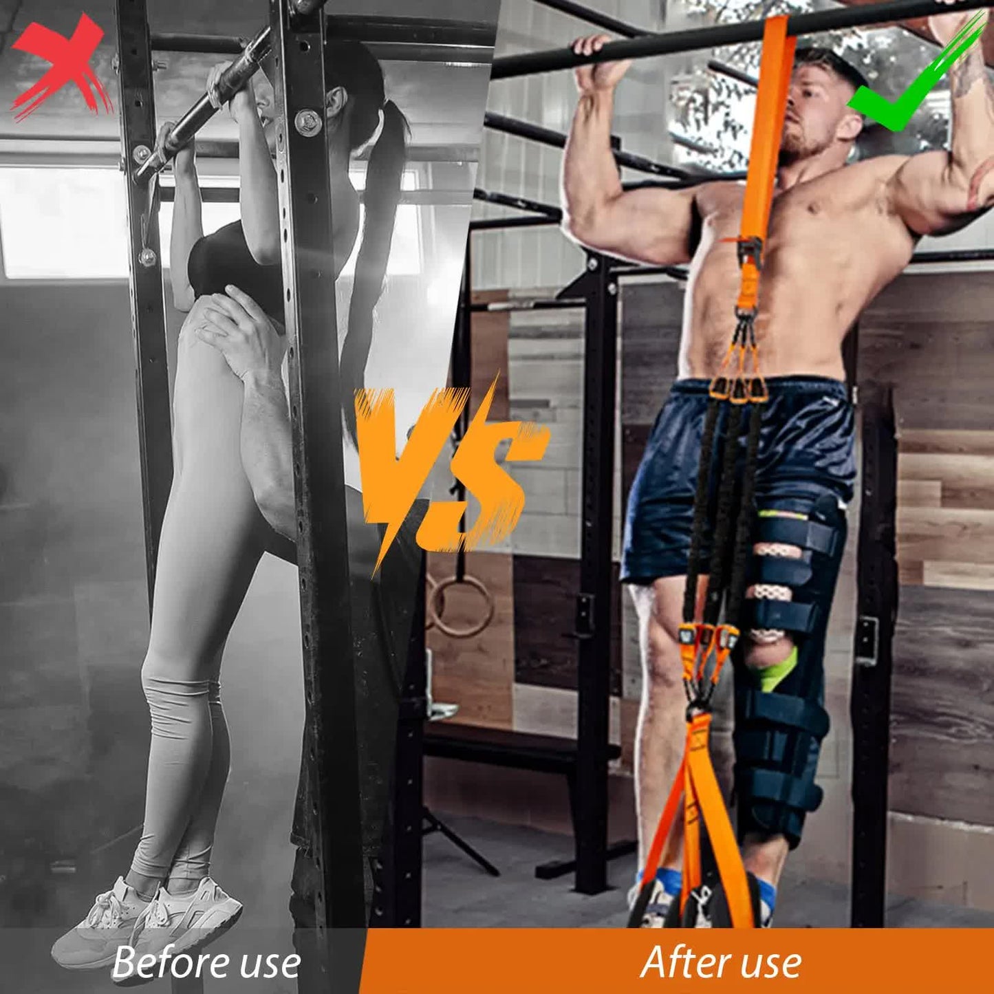 Orange (225lb)Heavy Duty Pull-Up Assist Strap System With Foam Handles - Adjustable Resistance Trainer for Pull-Ups and Home Gym Workouts