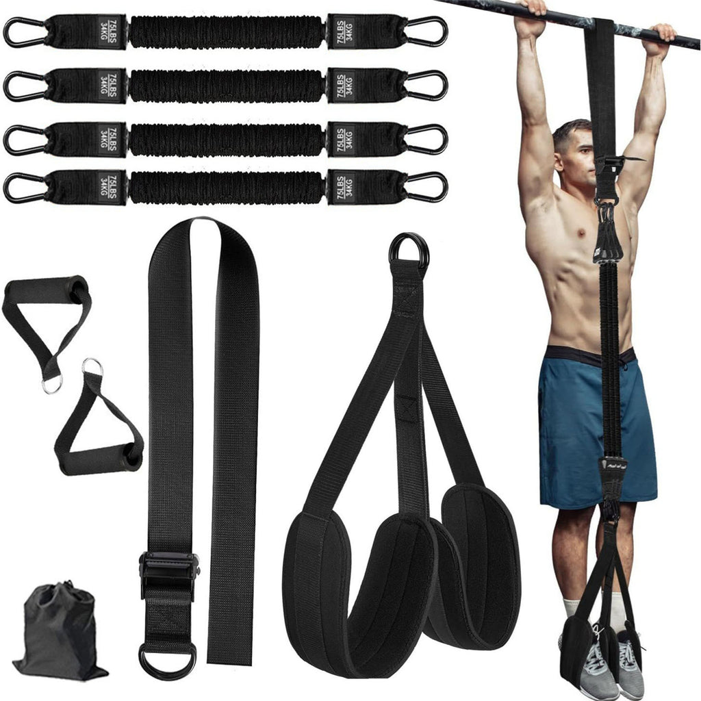 Black (300lb)Heavy Duty Pull-Up Assist Strap System With Foam Handles - Adjustable Resistance Trainer for Pull-Ups and Home Gym Workouts