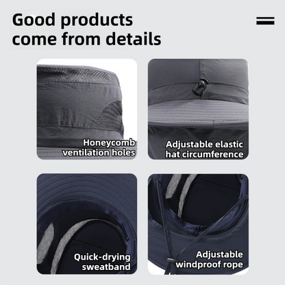 2-Pack Dark Blue Men's Adjustable Sun Protection Hat - Wide Brim, Deep Crown, Quick Dry Breathable Sun Cap with Neck Flap for Hiking & Outdoors