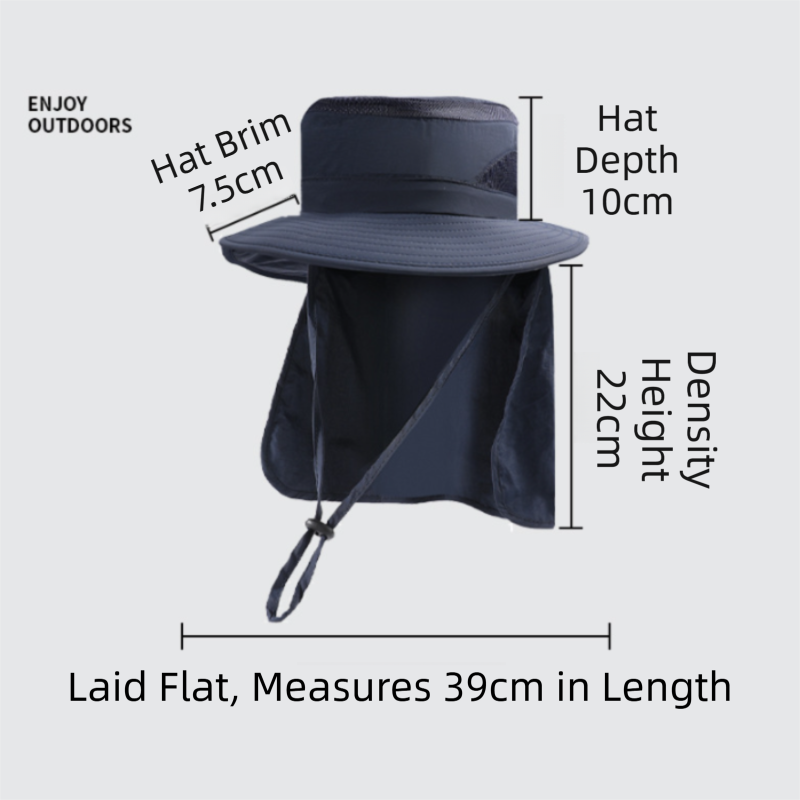 2-Pack Dark Blue Men's Adjustable Sun Protection Hat - Wide Brim, Deep Crown, Quick Dry Breathable Sun Cap with Neck Flap for Hiking & Outdoors