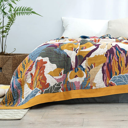 Pure Cotton Multi-Layer Gauze Blanket(Classic A, 150 cm x 200 cm) - Lightweight, Ultra-Breathable, and Moisture-Wicking Summer Quilt for Hot Sleepers