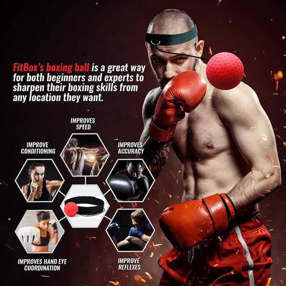 Boxing Reflex Ball Set(Elastic Headband + 2 Heavy RedBalls + 2 Light BlackBalls) - Hand-Eye Coordination and Speed Training