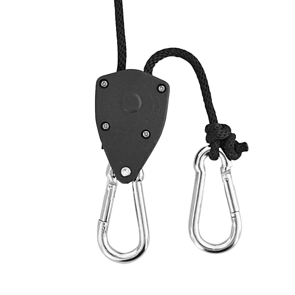 4-Pack 2M Heavy Duty Grow Light Hanger Rope Ratchet - All Black Adjustable Aluminum Pulley System - 50KG+ Load, Auto-Lock Anti-Slip for Tent & Hydroponics