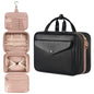 Black Portable Large Hanging Womens' Luxury PU Leather Cosmetic Bag -  Waterproof Travel Toiletry Organizer , Easy Visibility & Durable