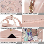 Black Portable Large Hanging Womens' Luxury PU Leather Cosmetic Bag -  Waterproof Travel Toiletry Organizer , Easy Visibility & Durable