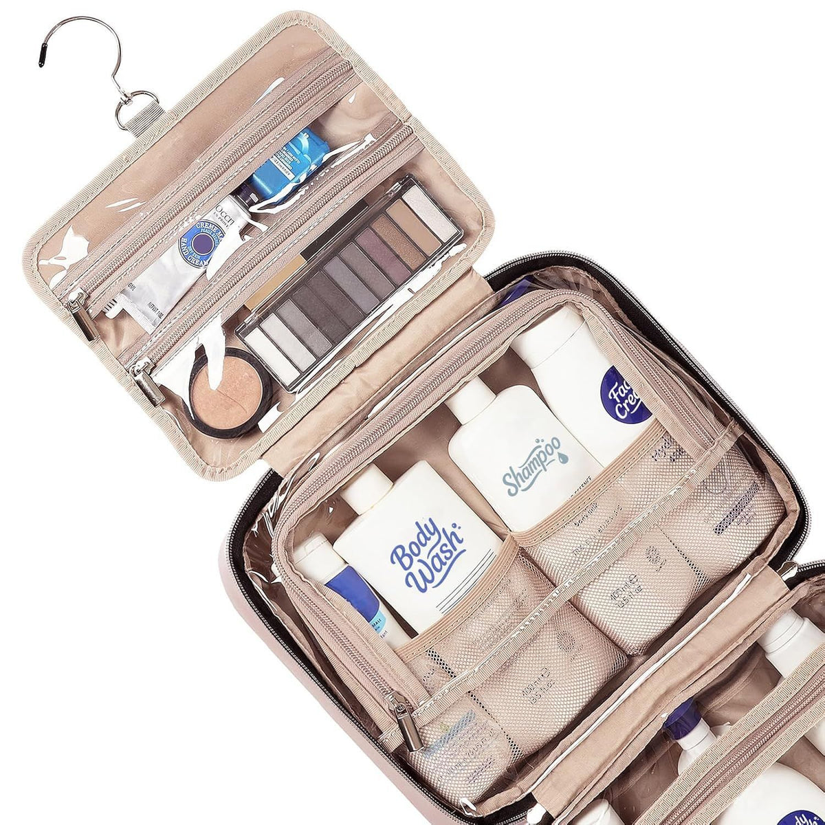 Pink Large Capacity Hanging Toiletry Bag for Women(30.5 x 22.5 x 12 cm) - Checked Pattern Waterproof Cosmetic Organizer, Dry/Wet Separation & Multi-Compartment