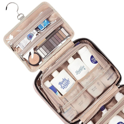 Pink Large Capacity Hanging Toiletry Bag for Women(30.5 x 22.5 x 12 cm) - Checked Pattern Waterproof Cosmetic Organizer, Dry/Wet Separation & Multi-Compartment