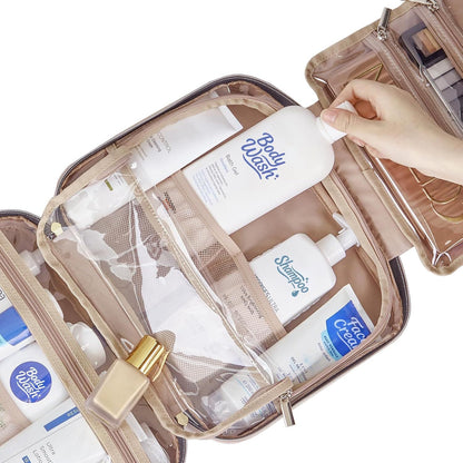 Dark Blue Large Capacity Hanging Toiletry Bag for Women(30.5 x 22.5 x 12 cm) - Checked Pattern Waterproof Cosmetic Organizer, Dry/Wet Separation & Multi-Compartment