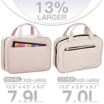 Purple Large Capacity Hanging Toiletry Bag for Women(30.5 x 22.5 x 12 cm) - Checked Pattern Waterproof Cosmetic Organizer, Dry/Wet Separation & Multi-Compartment