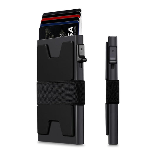 2-Pack Black Metal Thin Slim Men Women Pop Up Wallet (10.1 x 6.9 x 1.7 cm) - RFID Anti-theft Card Holder with box