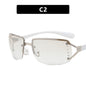 Y2K Rimless Butterfly UV400 Sunglasses for Women(White/Silver Mirror) - Bling Rhinestone Square Frameless, Sweet & Cool Fashion
