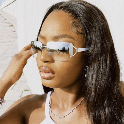 Y2K Rimless Butterfly UV400 Sunglasses for Women(Solid Grey) - Bling Rhinestone Square Frameless, Sweet & Cool Fashion