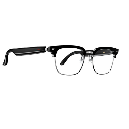 Black Comfortable AI Smart Anti-Blue Light Half-Rimmed Glasses - Lightweight, Stereo Audio, Clear Noise Reduction, All-Day Wear