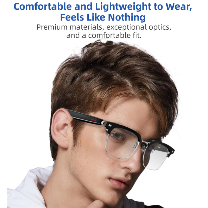 Black Comfortable AI Smart Anti-Blue Light Half-Rimmed Glasses - Lightweight, Stereo Audio, Clear Noise Reduction, All-Day Wear