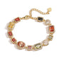 Gold Elegant Light Luxury Geometric Colorful Gemstone Bracelet (L: 16-21CM) - Copper Cuban Chain Cuff