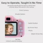 X2 Pink Single Lens Kids Cat Digital Camera - Multi-Functions With 20MP Interpolation, Photo & Multiple Filters, 1080P Video and Game