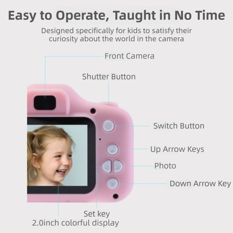 X2 Pink Single Lens Kids Cat Digital Camera - Multi-Functions With 20MP Interpolation, Photo & Multiple Filters, 1080P Video and Game