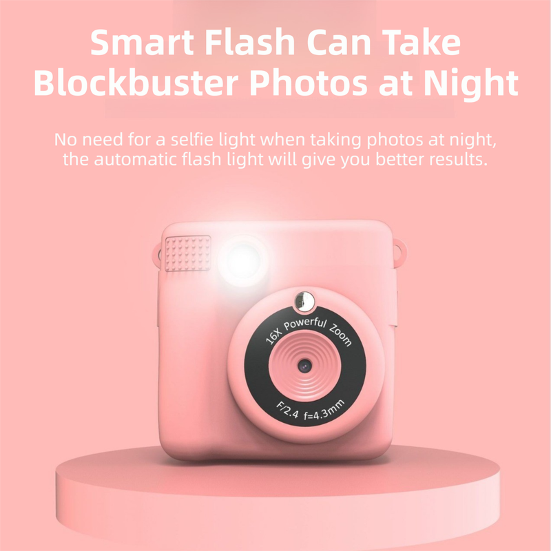 Pink ABS-681 Portable Kids Mini Digital Polaroid with 32GB Card,  3 Rolls Printing Paper & 6 Color Pens - Instant Print Thermal Photo Printer for DIY Fun