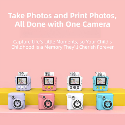Blue ABS-681 Portable Kids Mini Digital Polaroid with 32GB Card,  3 Rolls Printing Paper & 6 Color Pens - Instant Print Thermal Photo Printer for DIY Fun