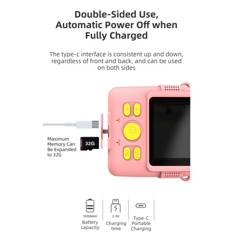 Blue ABS-681 Portable Kids Mini Digital Polaroid with 32GB Card,  3 Rolls Printing Paper & 6 Color Pens - Instant Print Thermal Photo Printer for DIY Fun