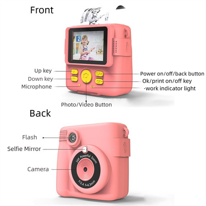 Blue ABS-681 Portable Kids Mini Digital Polaroid with 32GB Card,  3 Rolls Printing Paper & 6 Color Pens - Instant Print Thermal Photo Printer for DIY Fun
