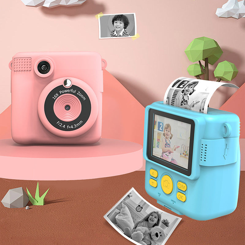 Purple ABS-681 Portable Kids Mini Digital Polaroid with 32GB Card,  3 Rolls Printing Paper & 6 Color Pens - Instant Print Thermal Photo Printer for DIY Fun
