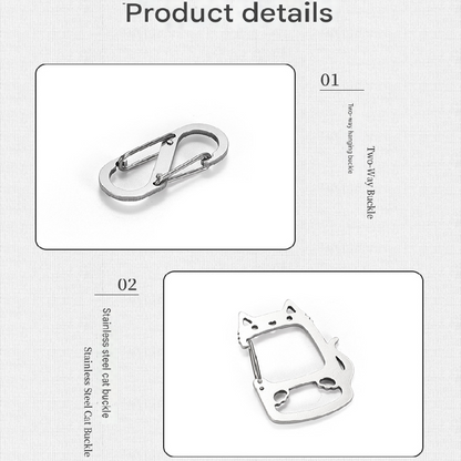 2-Pcs Lucky Cat Stainless Steel Keychain with S-Hooks - Durable & Portable Multi-Tool EDC Clip