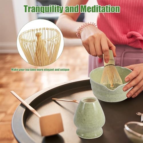 White Complete Matcha Tea Ceremony Set - 4-Piece Japanese Traditional Whisk, Bowl, Whisk Holder & Scoop for Authentic Preparation at Home