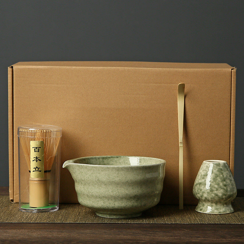 Matcha green Complete Matcha Tea Ceremony Set - 4-Piece Japanese Traditional Whisk, Bowl, Whisk Holder & Scoop for Authentic Preparation at Home