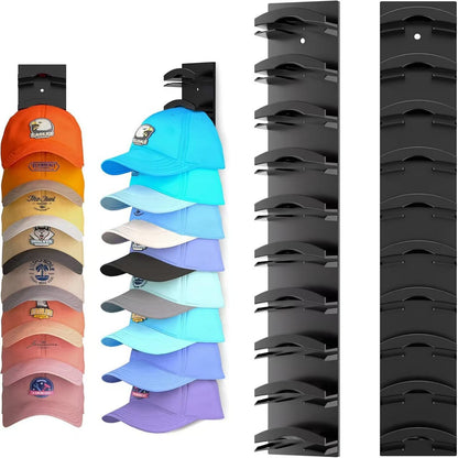 Black Hat Organizer for Baseball Caps - Multi-Layer Wall Mounted Cap Rack for Space-Saving Storage