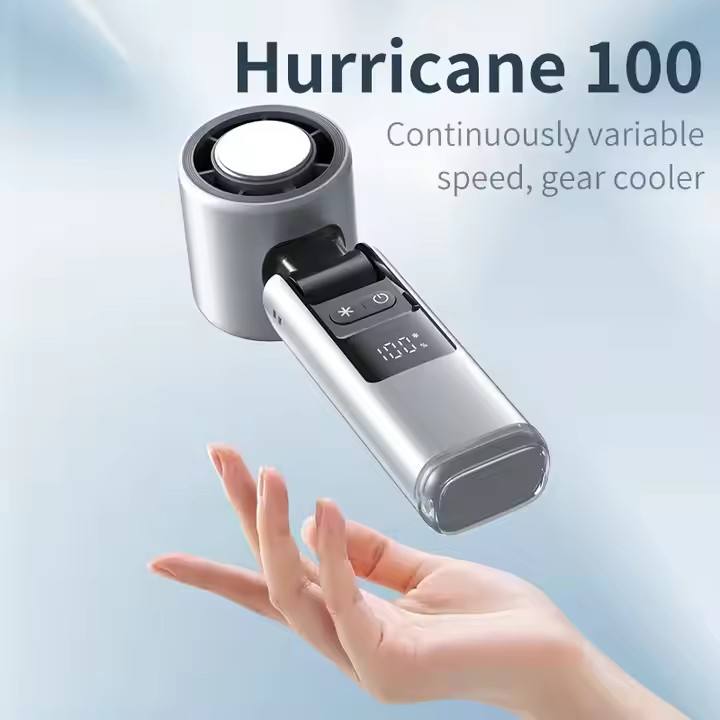 Grey New 100-Speed Portable Handheld Fan - Rechargeable Folding Turbo Mini USB Fan with Superconducting Cooling