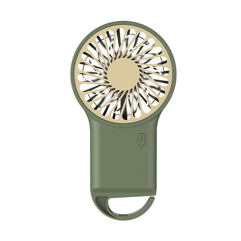 2-PCS Green New Portable Handheld Air Cooler Fan - Foldable Desktop USB Rechargeable Mini Fan with Climbing Buckle
